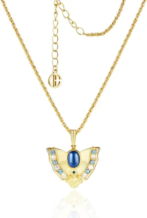 Cicy Bell 18k Gold Plated Butterfly Pendant Necklace for Women Natural Sapphire Cubic Zirconia Rope Chain Drop Necklace Trend Jewelry Gift, 17.7"   1.9" Extender