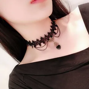 Clataly Gothic Black Sexy Lace Necklaces Tassel Collar Choker Halloween Party Accessories for Women Girls (Black Necklaces K)
