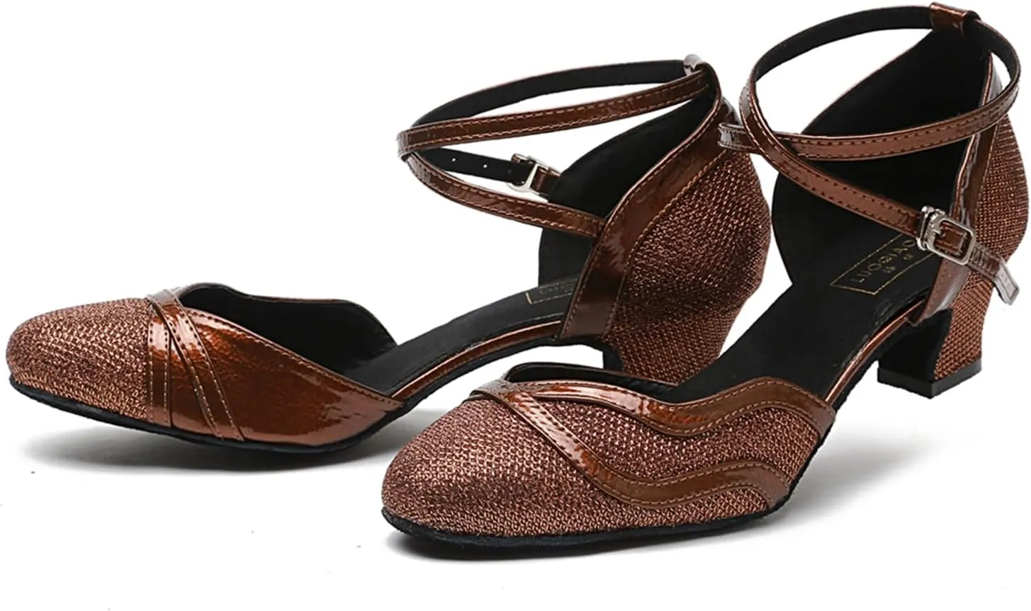 Closed Toe Glitter Ballroom Dance Shoes for Women Salsa Latin Tango Wedding Party