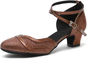 Closed Toe Glitter Ballroom Dance Shoes for Women Salsa Latin Tango Wedding Party