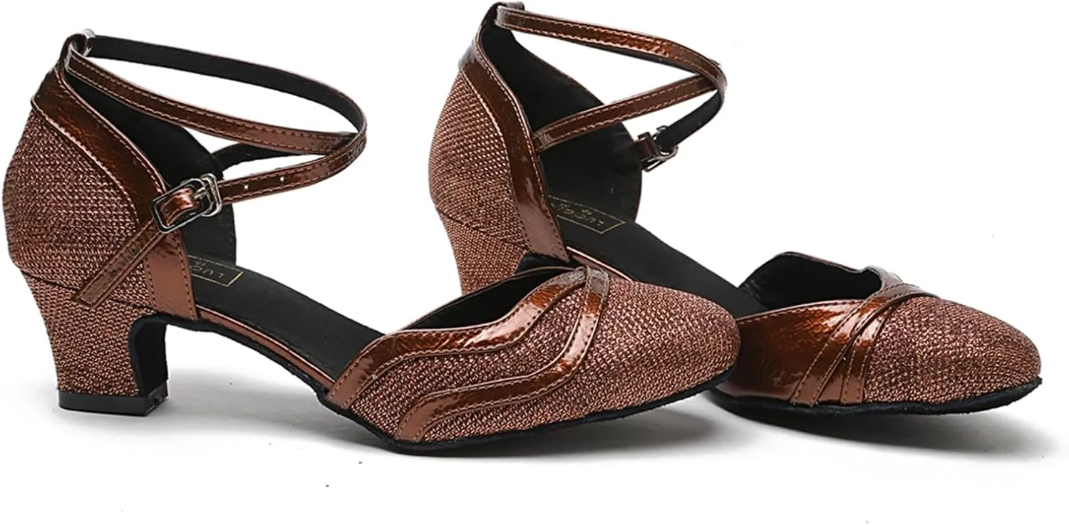 Closed Toe Glitter Ballroom Dance Shoes for Women Salsa Latin Tango Wedding Party