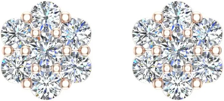 Cluster diamond earrings 14k Gold Flower Earrings 0.62 carat