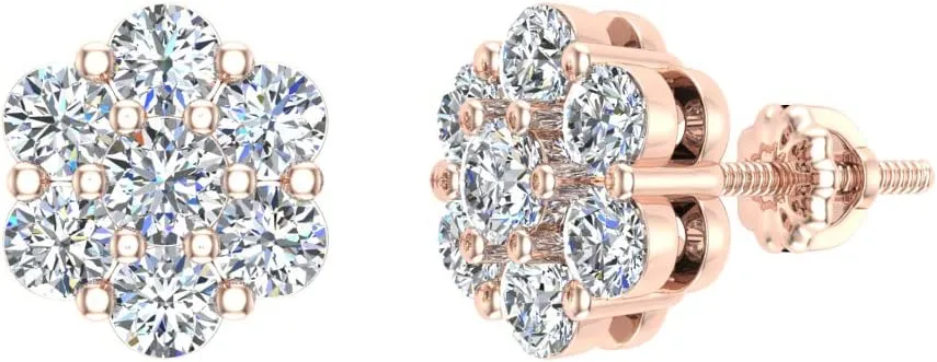 Cluster diamond earrings 14k Gold Flower Earrings 0.62 carat