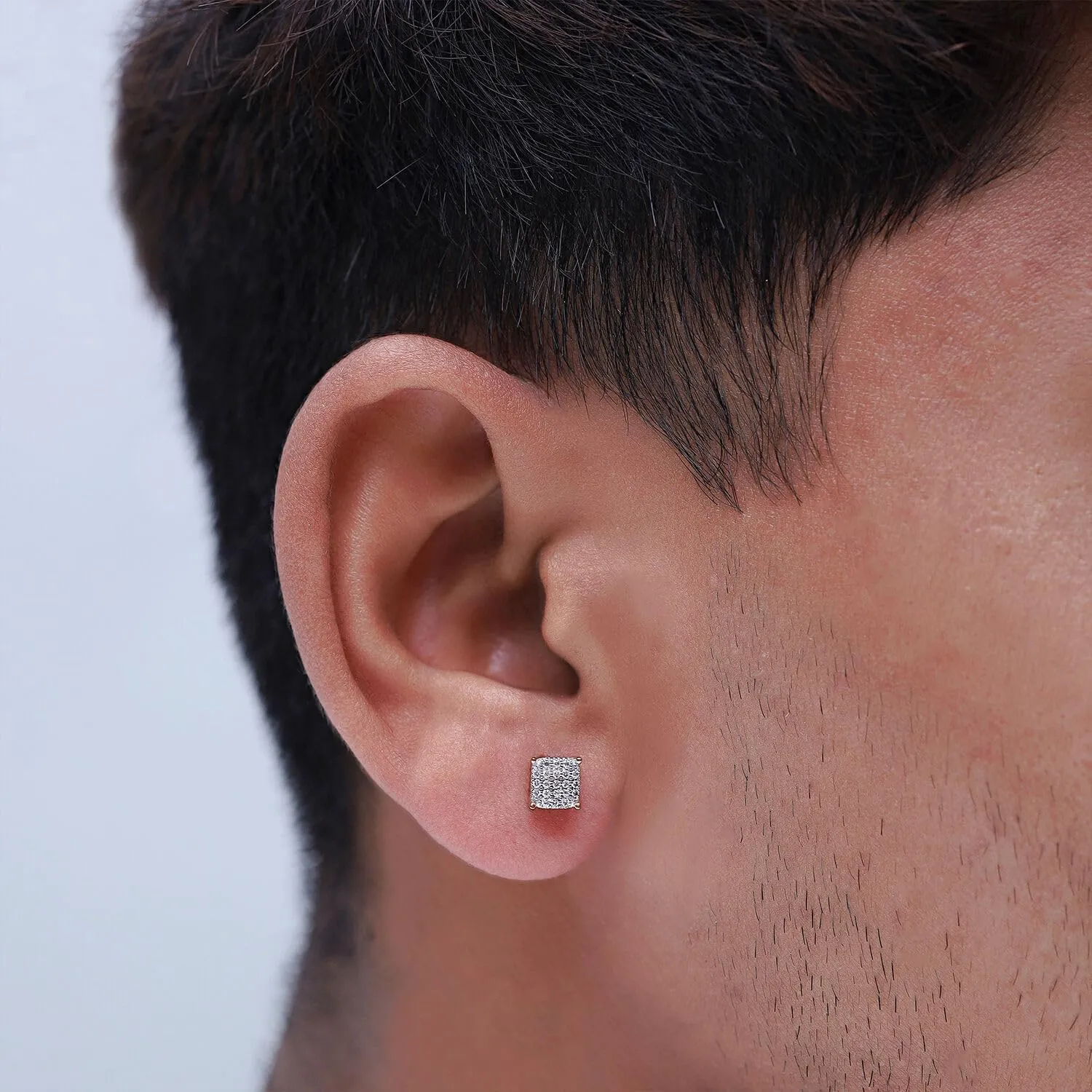Cluster Stud Earrings for Men 1/3 Cttw Round Natural or Lab Grown Diamond Cushion Shape Ear Studs in 14K Solid Gold Jewelry Gift for Him