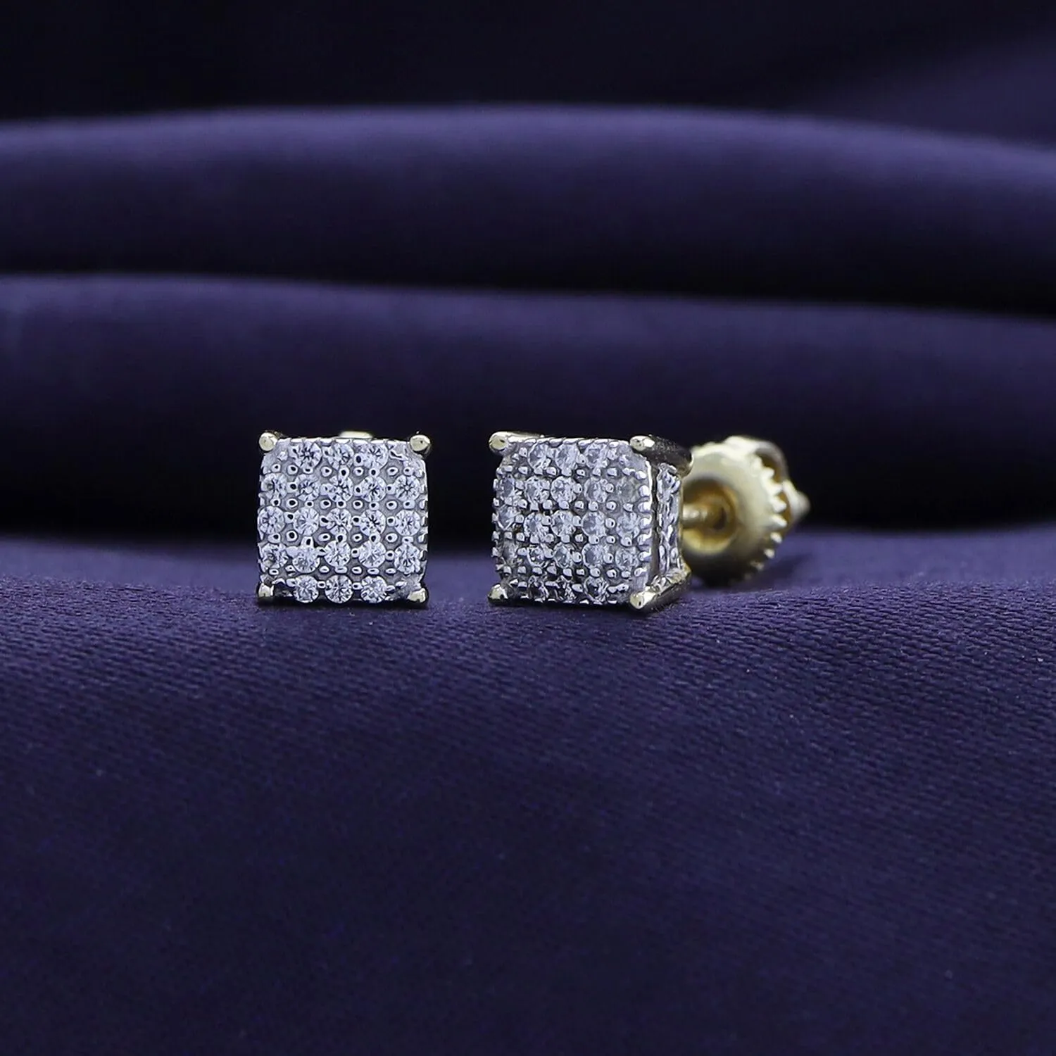 Cluster Stud Earrings for Men 1/3 Cttw Round Natural or Lab Grown Diamond Cushion Shape Ear Studs in 14K Solid Gold Jewelry Gift for Him