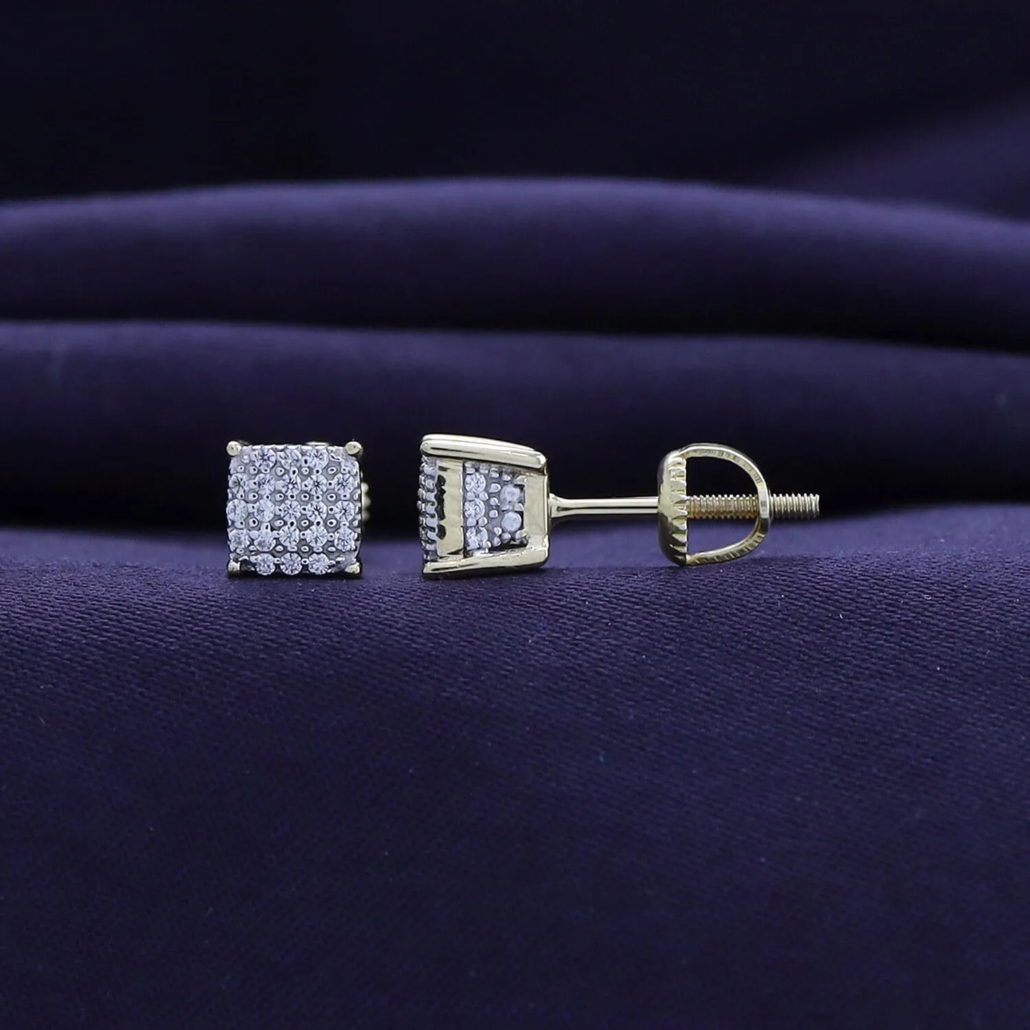 Cluster Stud Earrings for Men 1/3 Cttw Round Natural or Lab Grown Diamond Cushion Shape Ear Studs in 14K Solid Gold Jewelry Gift for Him