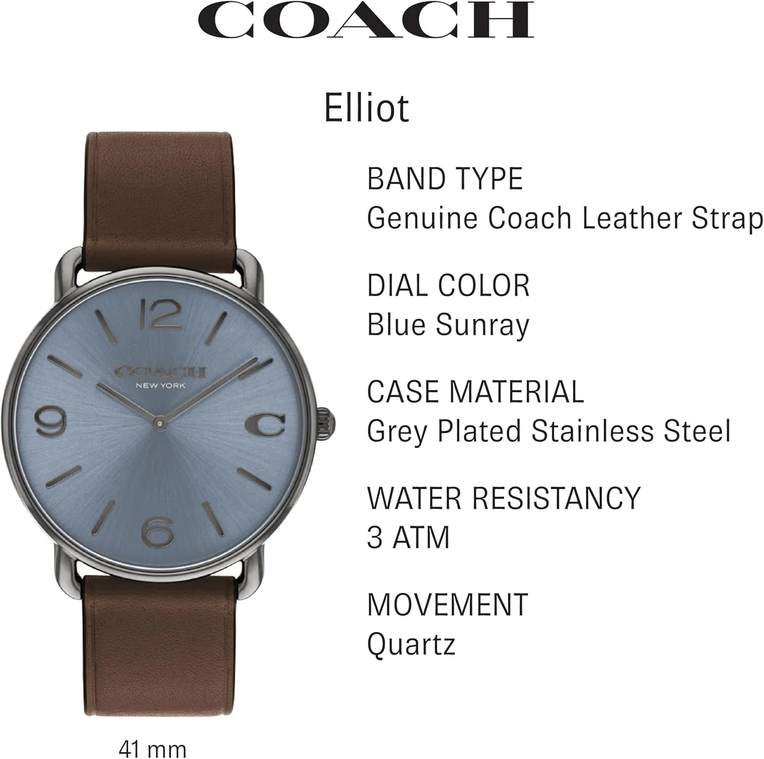 Coach Elliot Men's Watch | Sleek & Minimalist Design | Timeless Style for Any Occasion | Water-Resistant