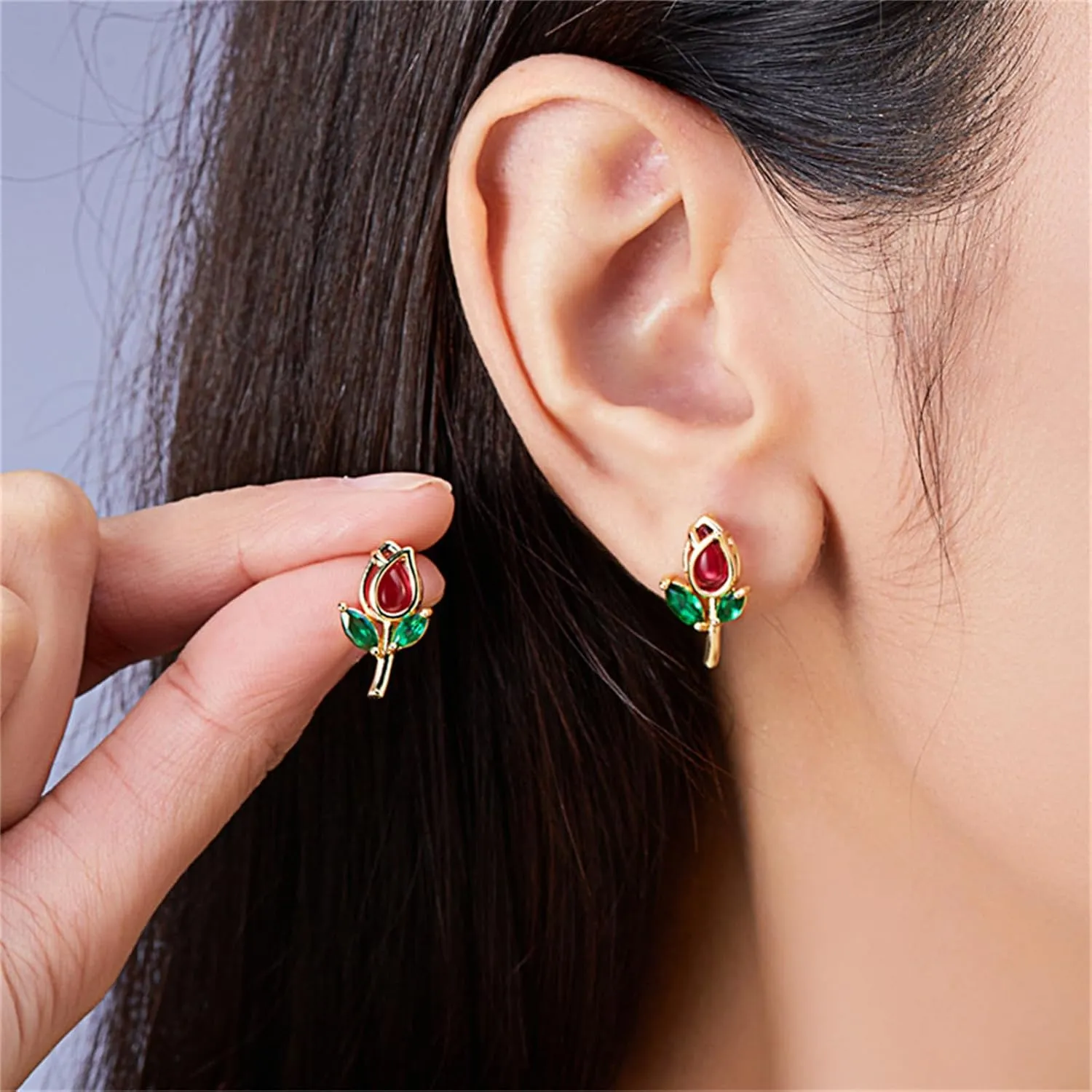 coadipress Tulip Flower Stud Earrings for Women Dainty Trendy Tulip Stud Earrings Tiny Colorful Crystal Flower Earrings Birthday Party Charm Jewelry