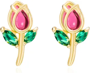 coadipress Tulip Flower Stud Earrings for Women Dainty Trendy Tulip Stud Earrings Tiny Colorful Crystal Flower Earrings Birthday Party Charm Jewelry