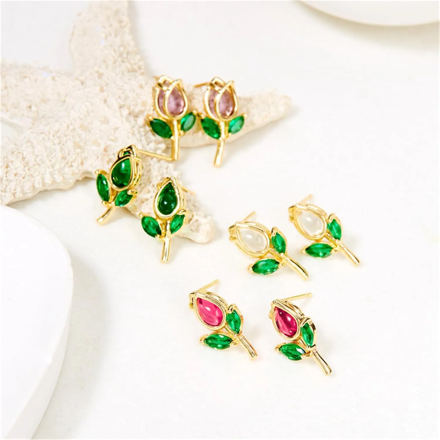 coadipress Tulip Flower Stud Earrings for Women Dainty Trendy Tulip Stud Earrings Tiny Colorful Crystal Flower Earrings Birthday Party Charm Jewelry