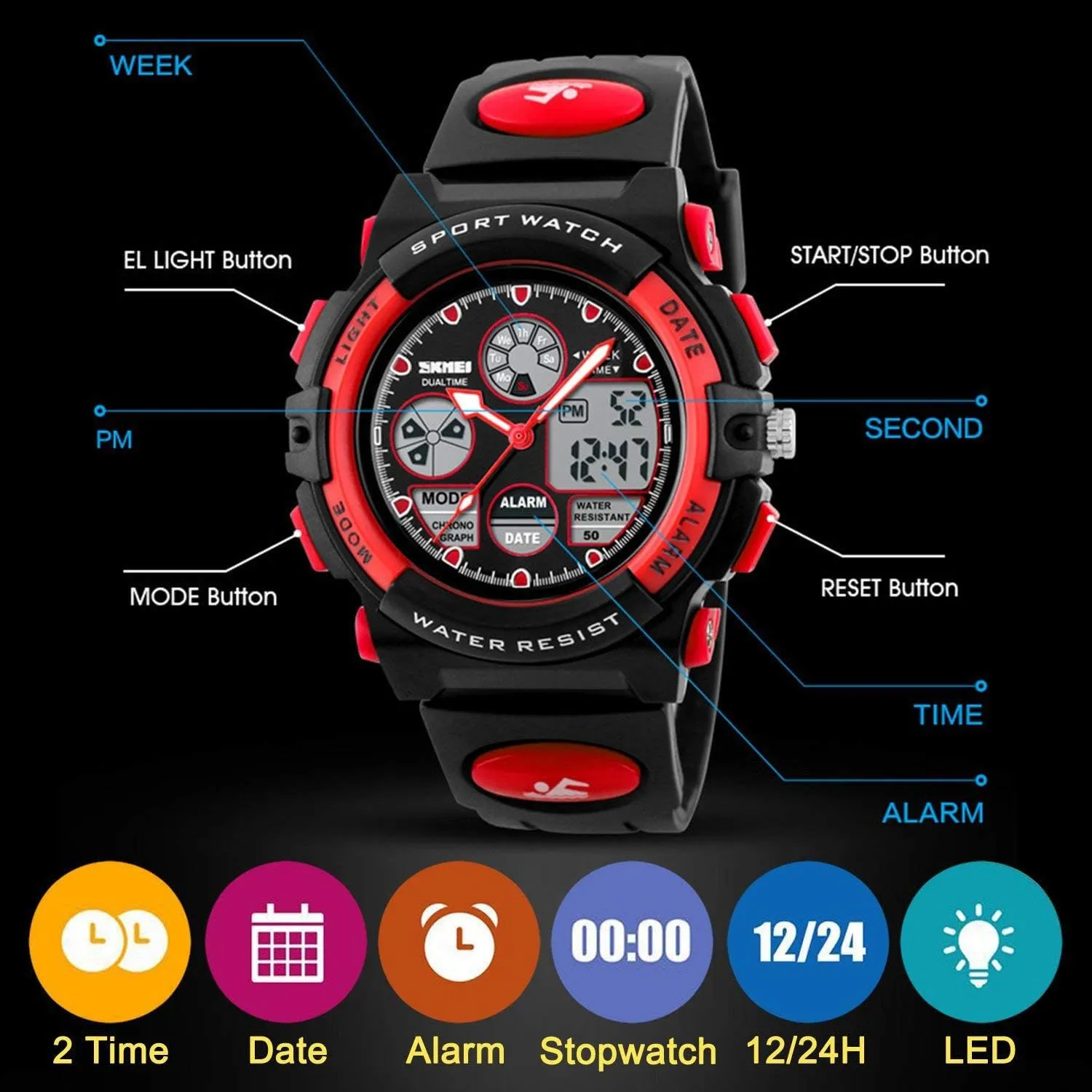 cofuo Kids Digital Sport Watch, Boys Girls Waterproof Sports Outdoor Watches Children Casual Electronic Analog Quartz Wrist Watches with Alarm Stopwatch