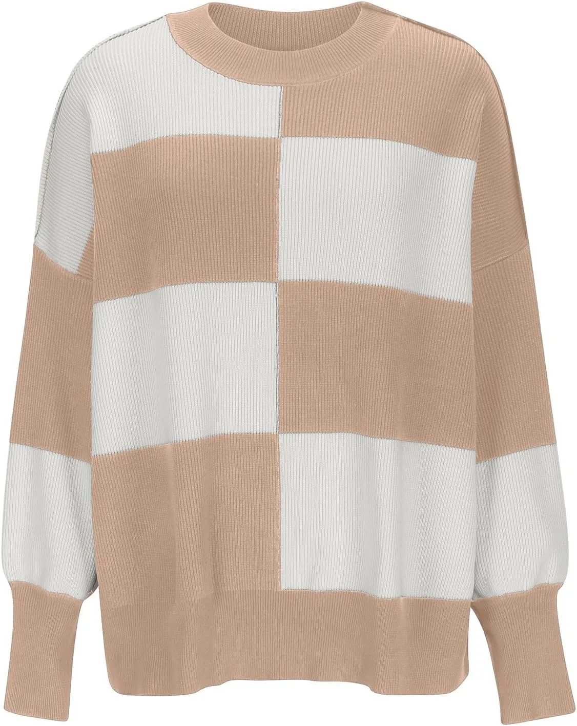 Colorblock Long Sleeve Plus Size Sweaters for Women Lantern Long Sleeve Crew Neck Loose Casual Sweater Trendy Cute Tops