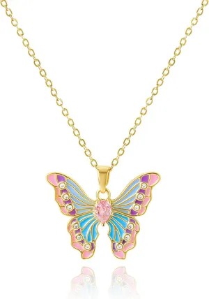 Colorful Butterfly Pendant Necklace for Women - Enamel Butterfly Choker with Adjustable Gold Chain - Statement Party Spring Summer Jewelry Gift
