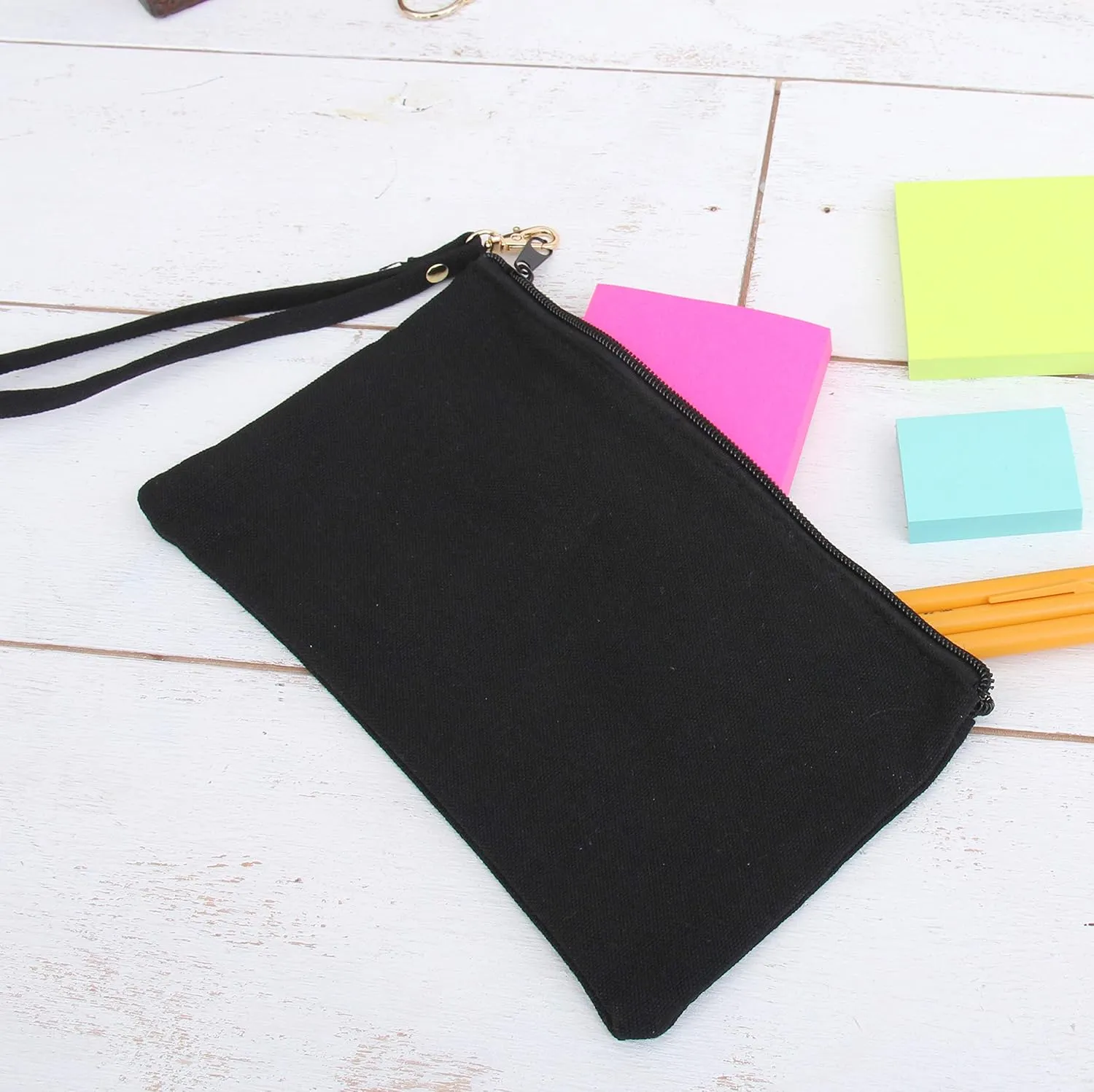 Cotton Canvas Small Wristlet Bag Make-up Organizer Makeup Bag - 100% Cotton Heavy Duty Canvas 5"x9" - Navy
