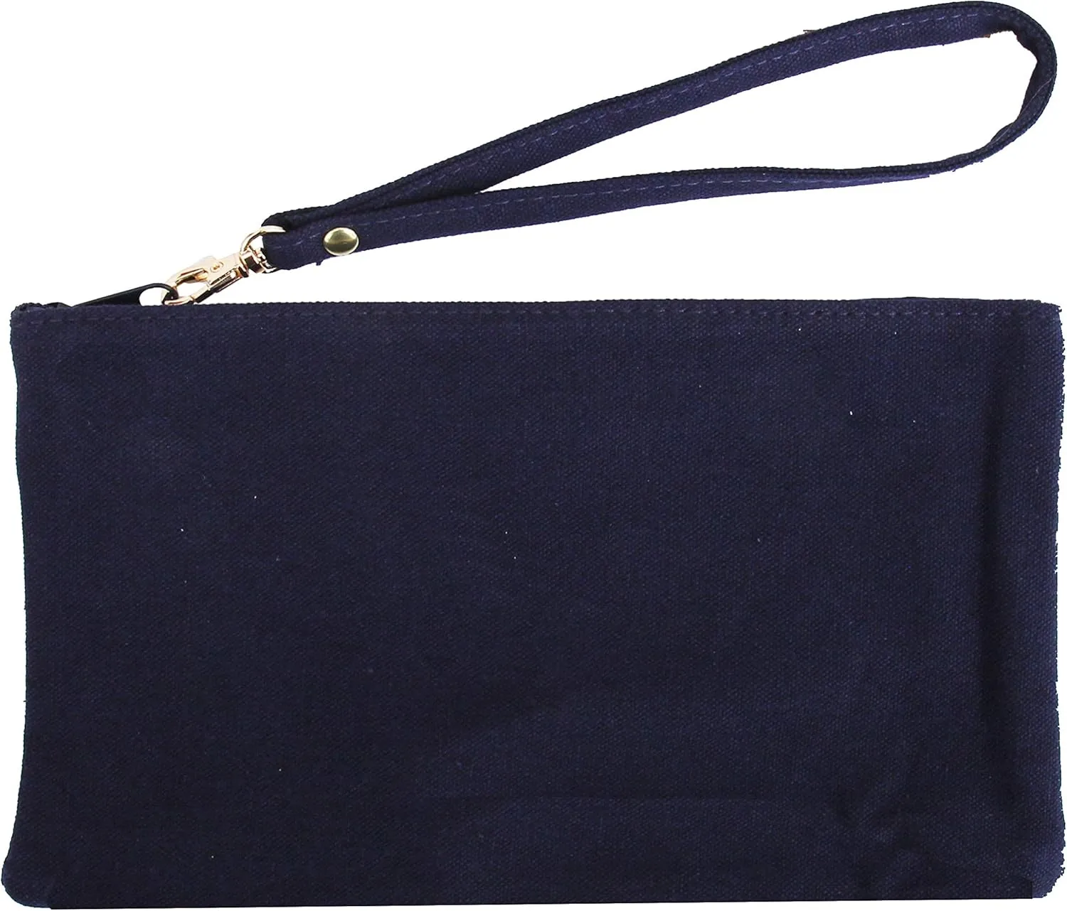 Cotton Canvas Small Wristlet Bag Make-up Organizer Makeup Bag - 100% Cotton Heavy Duty Canvas 5"x9" - Navy
