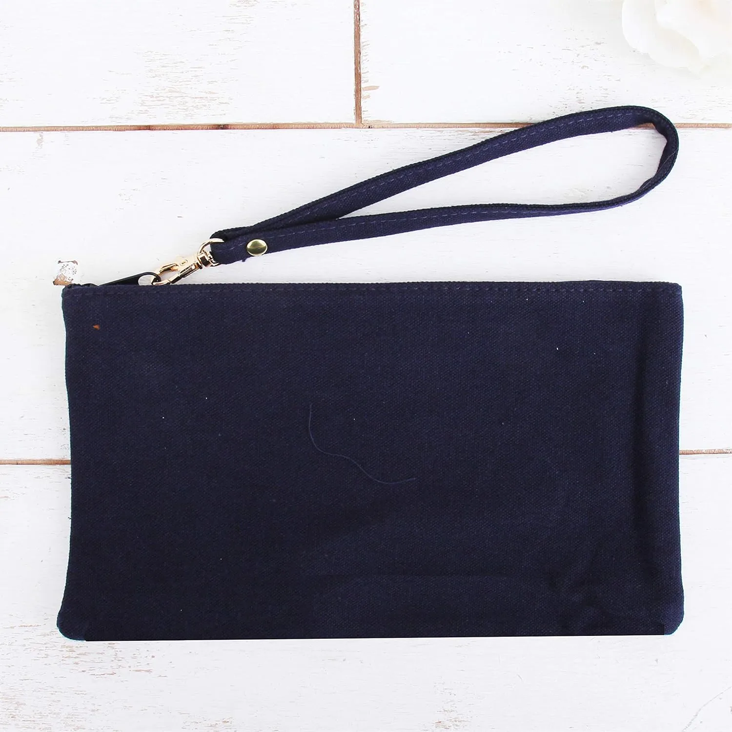 Cotton Canvas Small Wristlet Bag Make-up Organizer Makeup Bag - 100% Cotton Heavy Duty Canvas 5"x9" - Navy