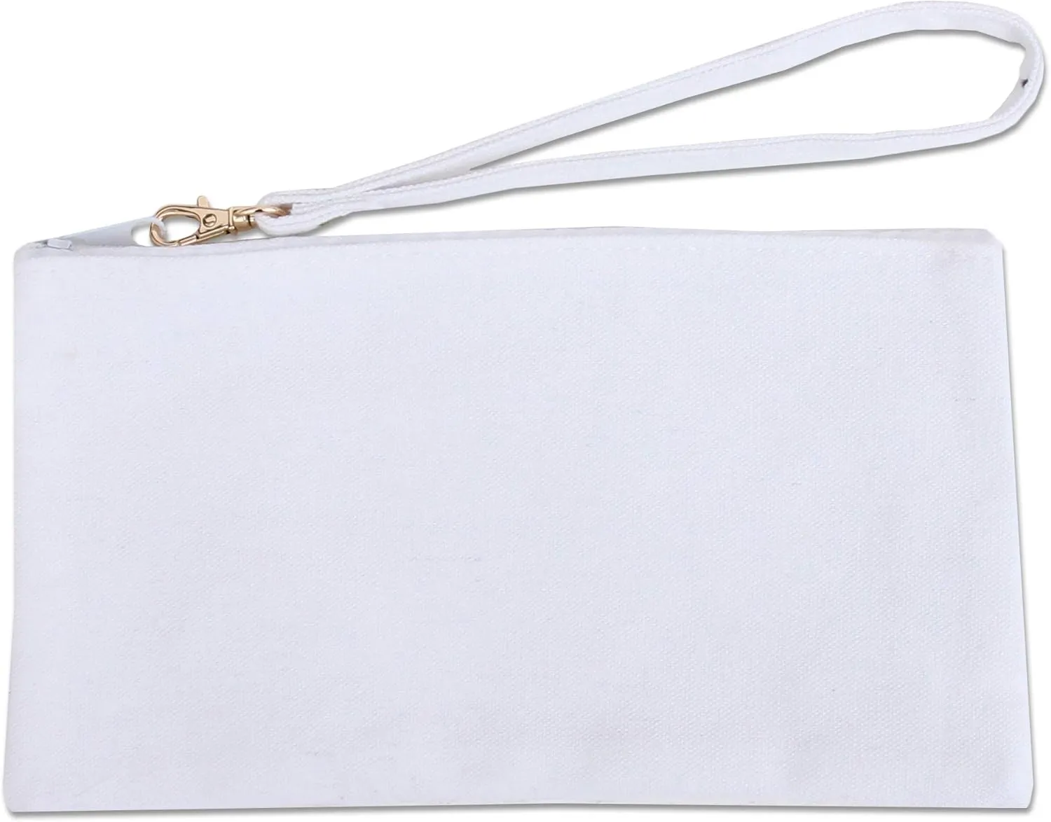 Cotton Canvas Small Wristlet Bag Make-up Organizer Makeup Bag - 100% Cotton Heavy Duty Canvas 5"x9" - White
