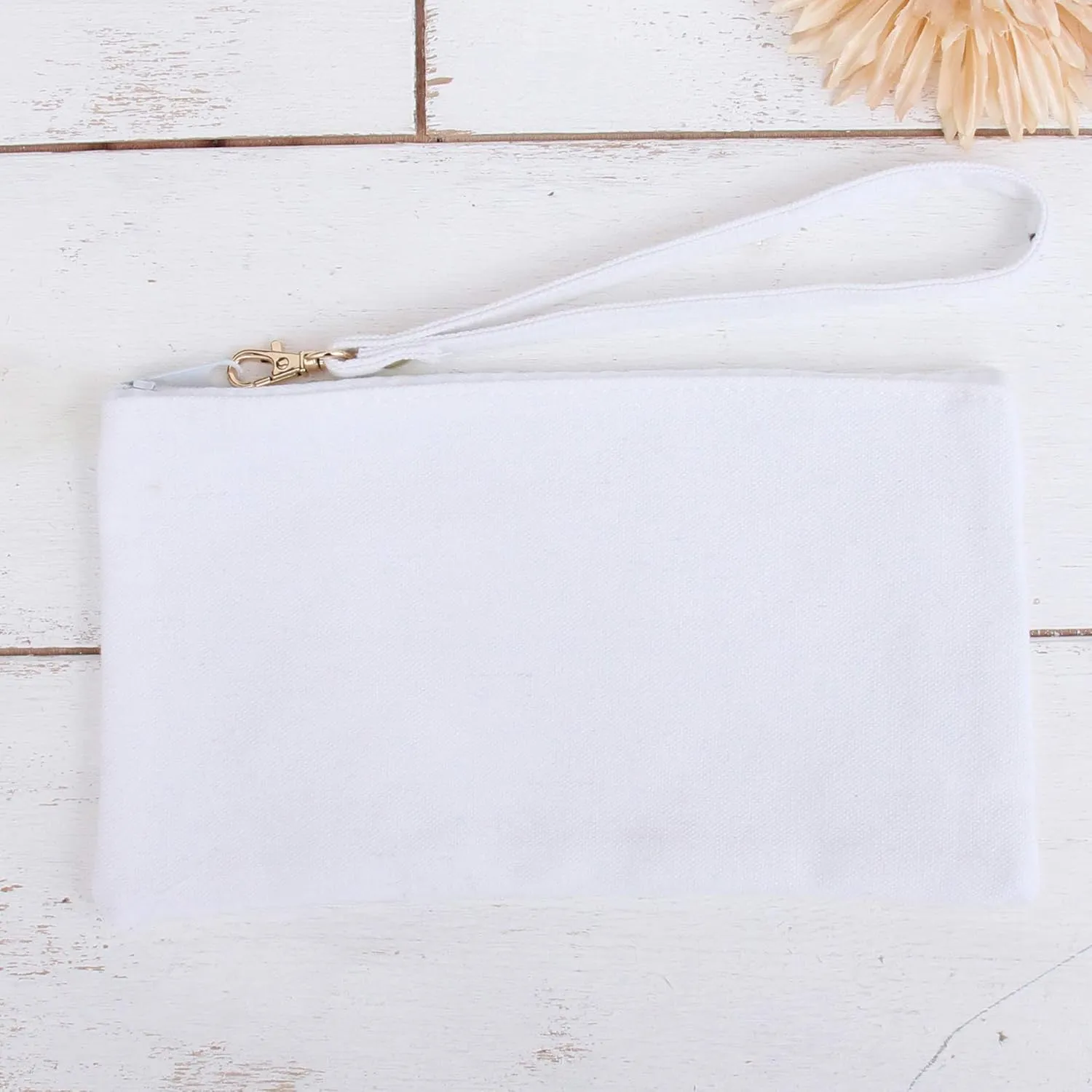 Cotton Canvas Small Wristlet Bag Make-up Organizer Makeup Bag - 100% Cotton Heavy Duty Canvas 5"x9" - White