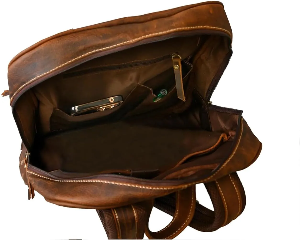 Cowhide Brown Leather Western Backpack - Double Shade Genuine Leather Cow Print Multipurpose Diaper Bag Backpack for Adult