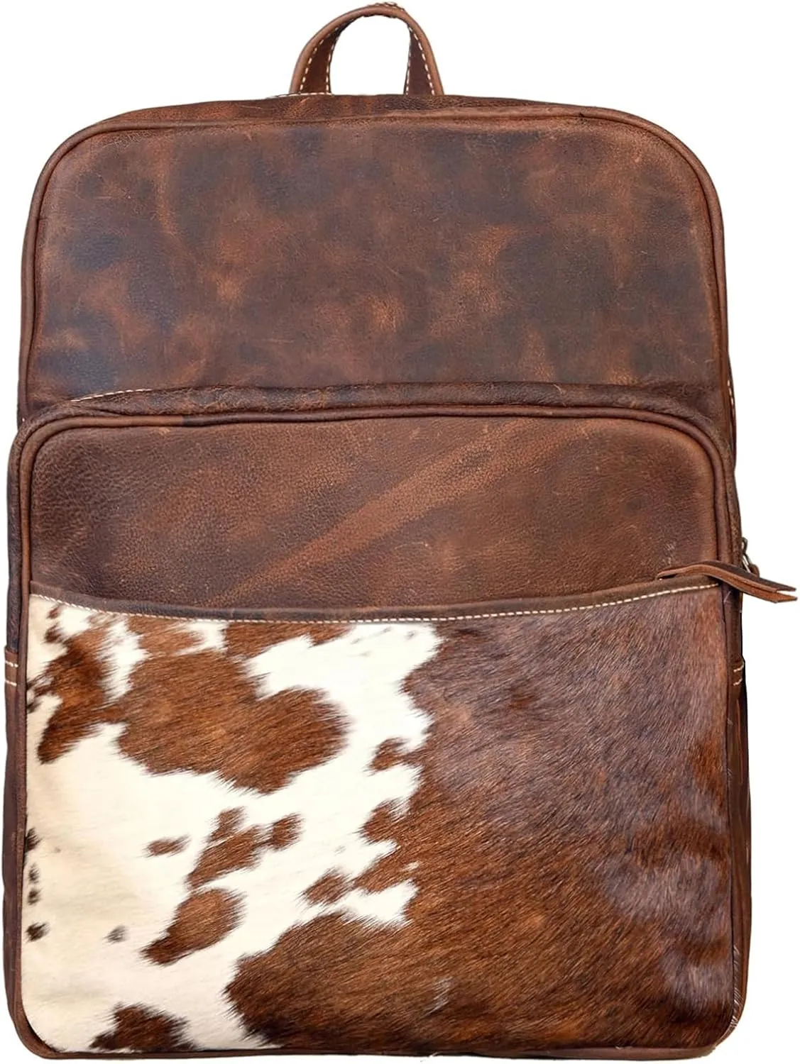 Cowhide Brown Leather Western Backpack - Double Shade Genuine Leather Cow Print Multipurpose Diaper Bag Backpack for Adult