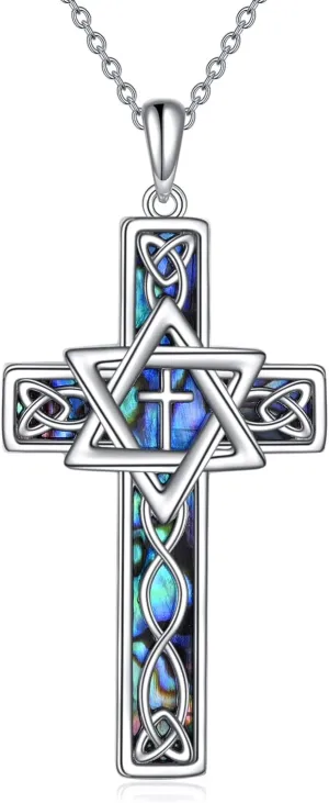 CRMAD Star of David Necklaces for Women Men Sterling Silver Cross/Chai/Celtic Abalone Shell Necklaces Gifts