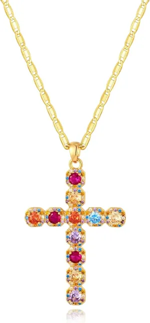 Cross Faith Pendant Necklaces for Women Trendy Gold Chain Cross Necklace Shiny Rhinestones Gold Charm Necklace Fashion Minimalist Faith Jewelry