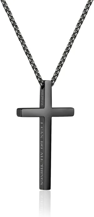 Cross Necklaces for Men Stainless Steel Necklace Faith Religious Minimalist Baptism Jewelry Prayer Gifts, Chain:22 inches Cross Pendant 1.5" *0.8", Stainless Steel, No Gemstone