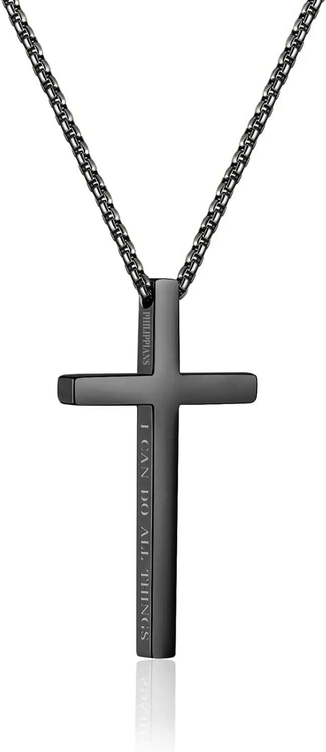 Cross Necklaces for Men Stainless Steel Necklace Faith Religious Minimalist Baptism Jewelry Prayer Gifts, Chain:22 inches Cross Pendant 1.5" *0.8", Stainless Steel, No Gemstone