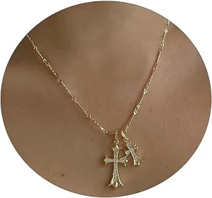 Cross Necklaces for Women - Dainty Cross Necklace 14k Gold Plated Necklace Simple Gold Charm Jewelry For Women Gift