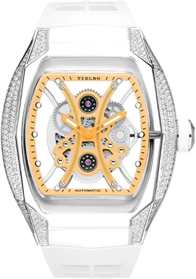 Crystal Watches for Men Automatic Mechanical Movement Luxury Brilliant Watch Skeleton Diamonds Dial Luminous Hands