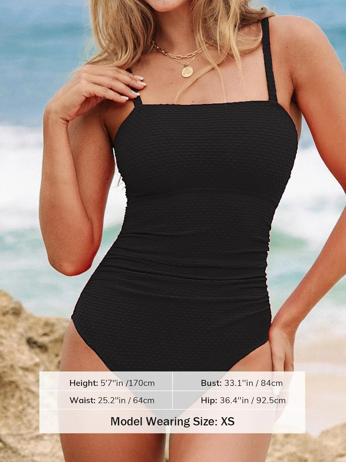 CUPSHE Women's One Piece Swimsuit Tummy Control Ruched Bathing Suit Square Neck Crisscross Back Tie Hollow Out