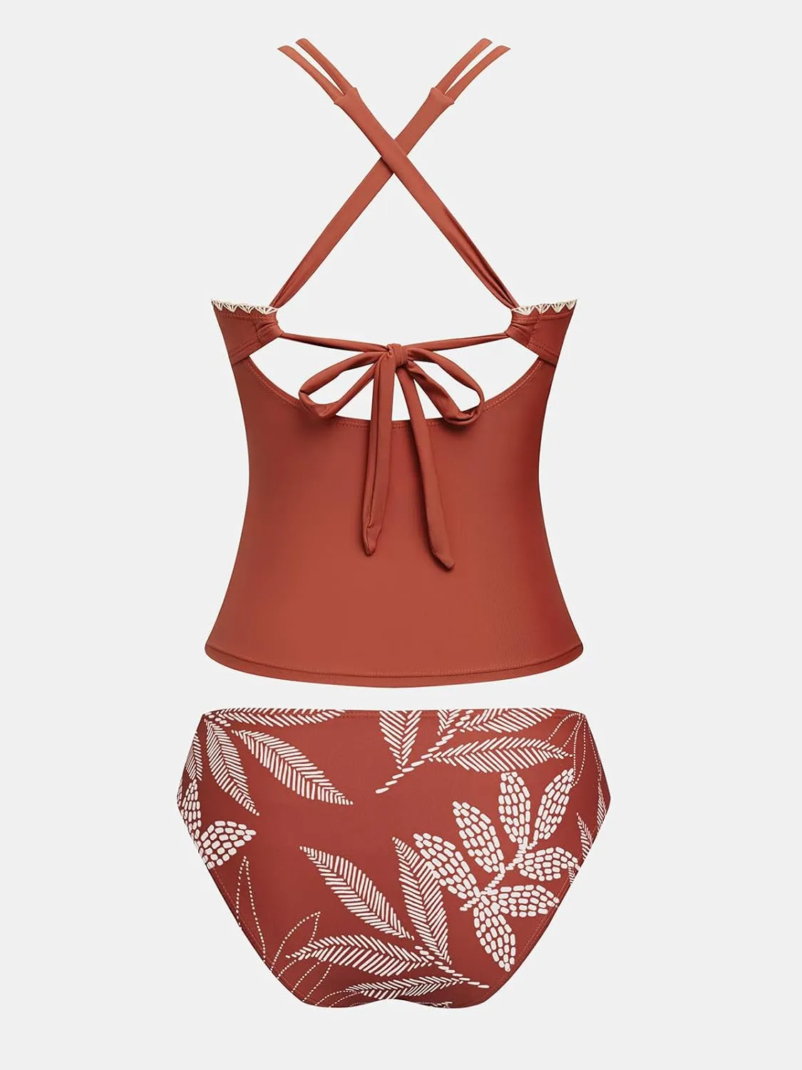 CUPSHE Women's Tankini Set Two Piece Bathing Suit Tummy Control Crisscross Back Tie Mid Rise Shell Stitched