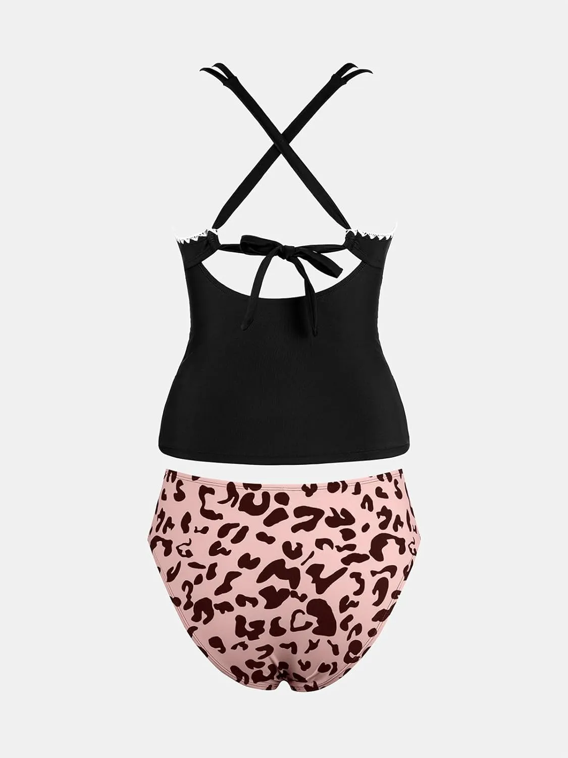 CUPSHE Women's Tankini Set Two Piece Bathing Suit Tummy Control Crisscross Back Tie Mid Rise Shell Stitched