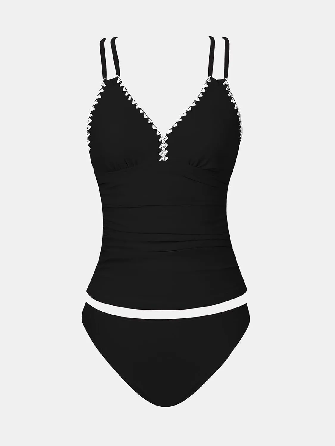 CUPSHE Women's Tankini Set Two Piece Bathing Suit Tummy Control Crisscross Back Tie Mid Rise Shell Stitched