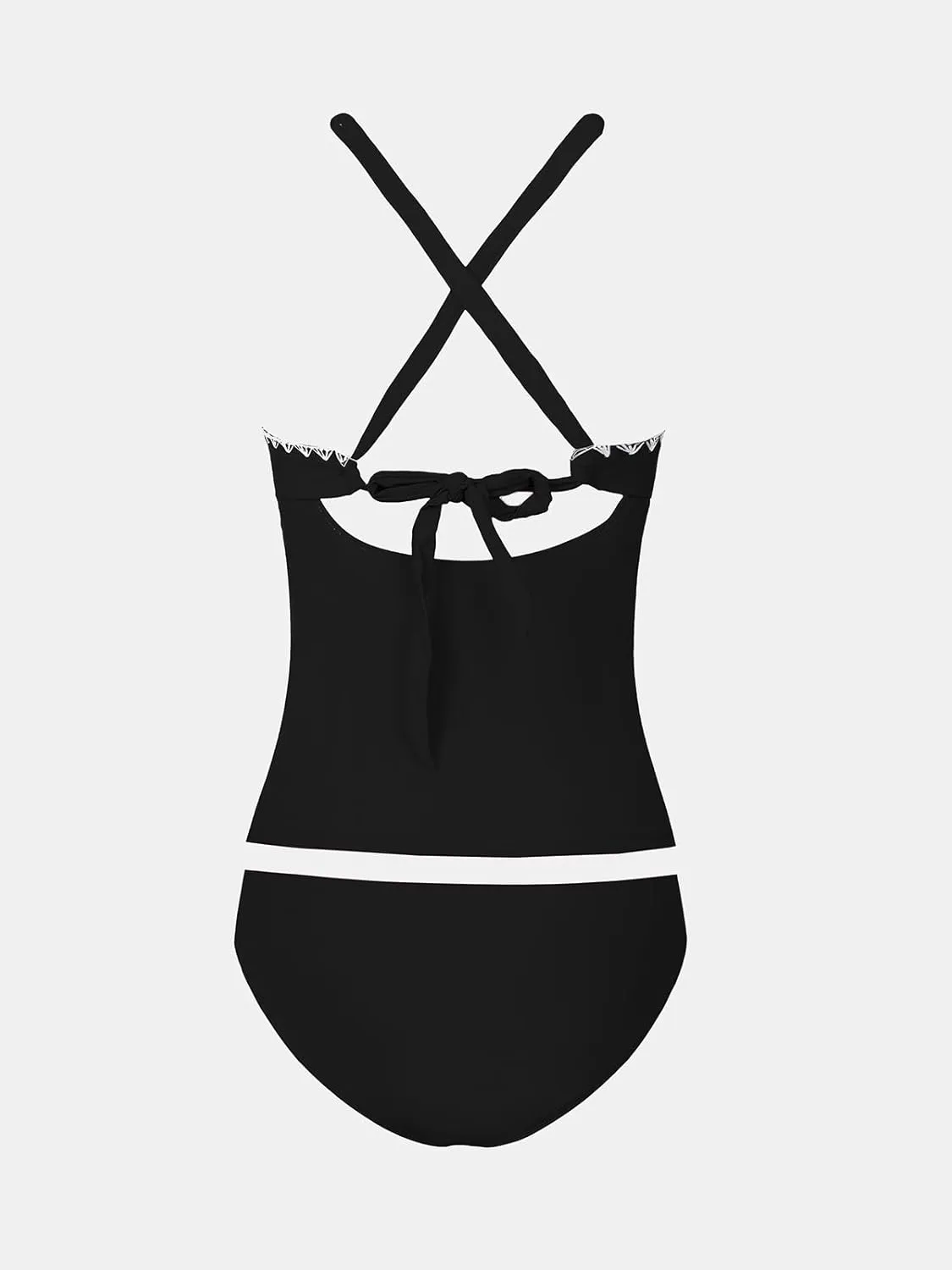CUPSHE Women's Tankini Set Two Piece Bathing Suit Tummy Control Crisscross Back Tie Mid Rise Shell Stitched
