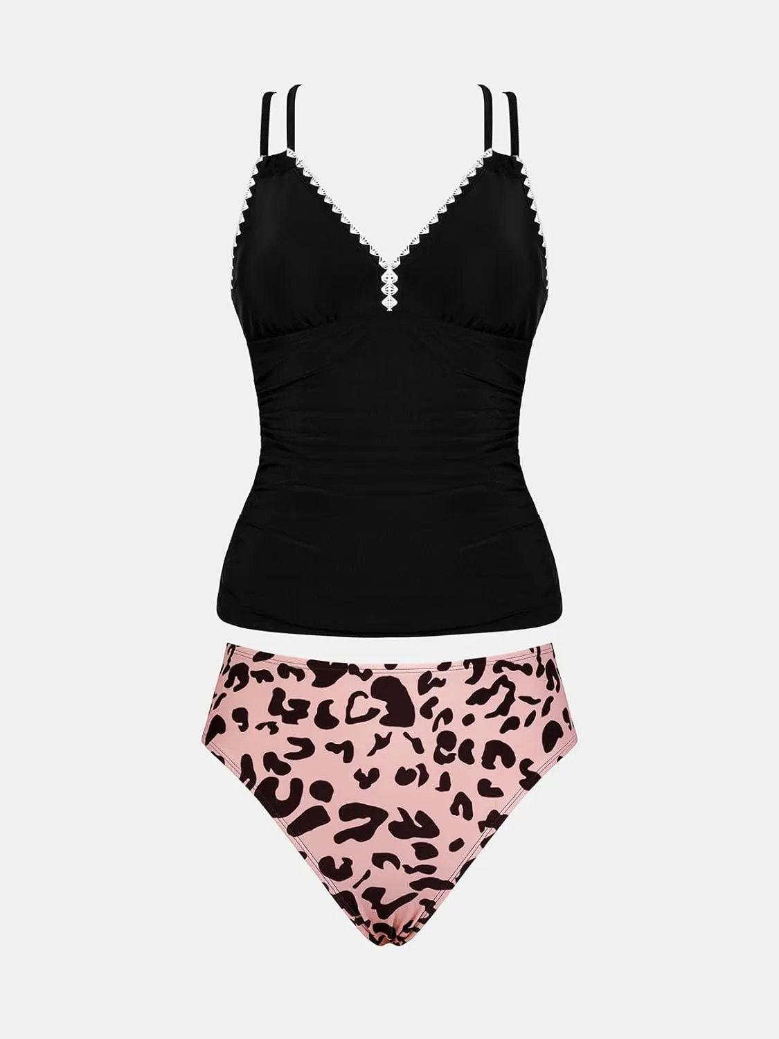 CUPSHE Women's Tankini Set Two Piece Bathing Suit Tummy Control Crisscross Back Tie Mid Rise Shell Stitched
