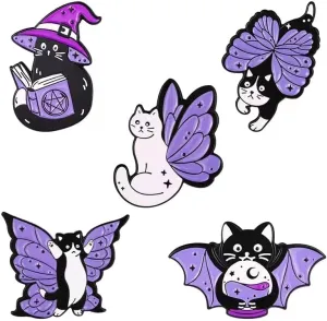 Cute Cartoon Cat Pin Set, 5 Pieces, Enamel Pins for Costumes, Backpacks & Hats