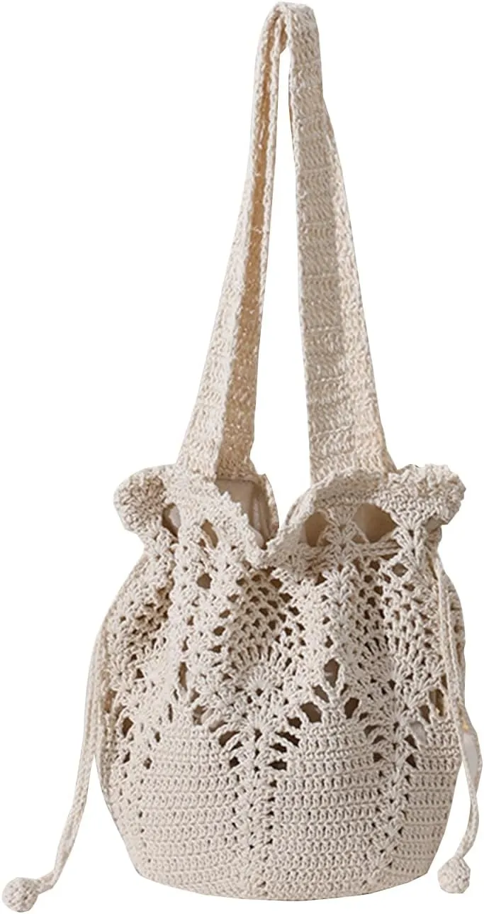 Cute Hollow Out Tote Cotton Woven Bag Women's Top-Handle Handbags