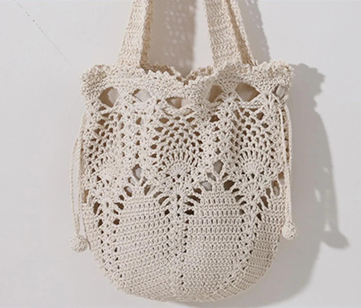 Cute Hollow Out Tote Cotton Woven Bag Women's Top-Handle Handbags