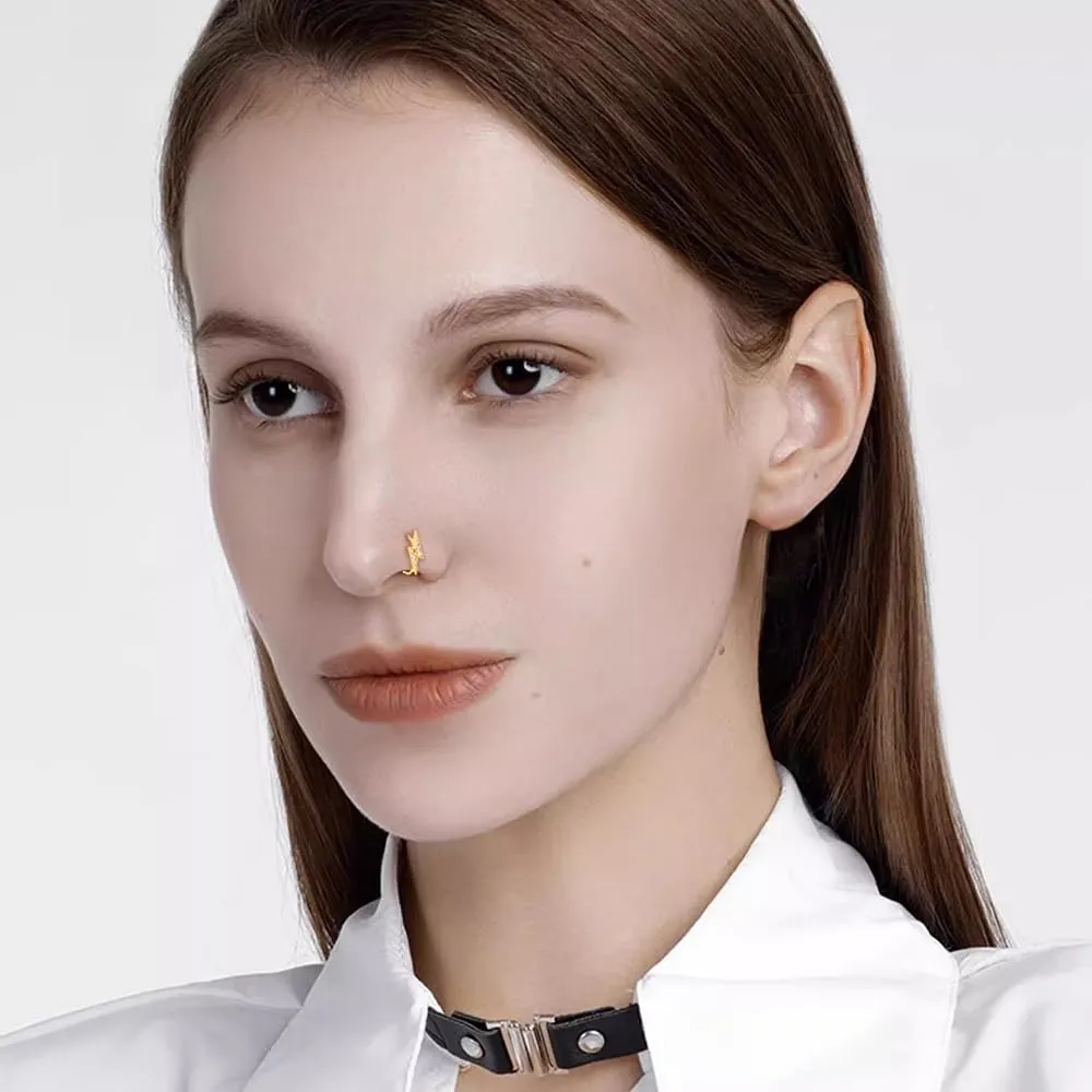 Cute Lightning Bolt Nose Ring Hoop Cubic Zirconia Crystal Thunder Cartilage Earring Body Piercing Nose Rings Dainty Birthday Jewelry Gifts for Women Men 20G