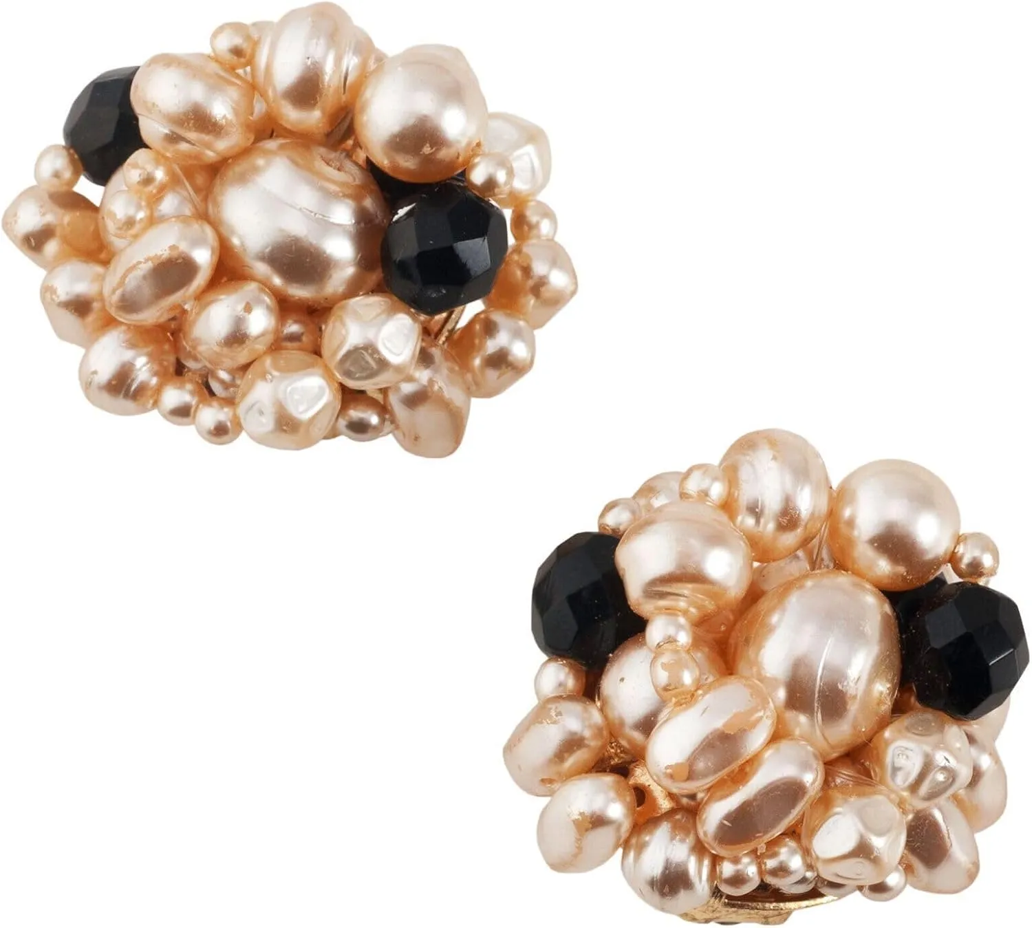 Czech Creamrose Faux Pearl Black Bead Baroque Cluster Clip On Earrings 1 1/4" Fashion Earrings for Women Trendy Accessories for Women Stylish Additions
