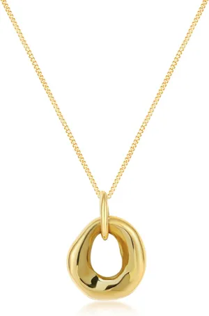 Dainty 14K Gold Plated Circle Necklace for Women, 925 Sterling Silver Small Open Circle Necklace, Irregular Gold Round Pendant Necklace for Women Gifts for Birthday Everyday Minimalist Jewelry