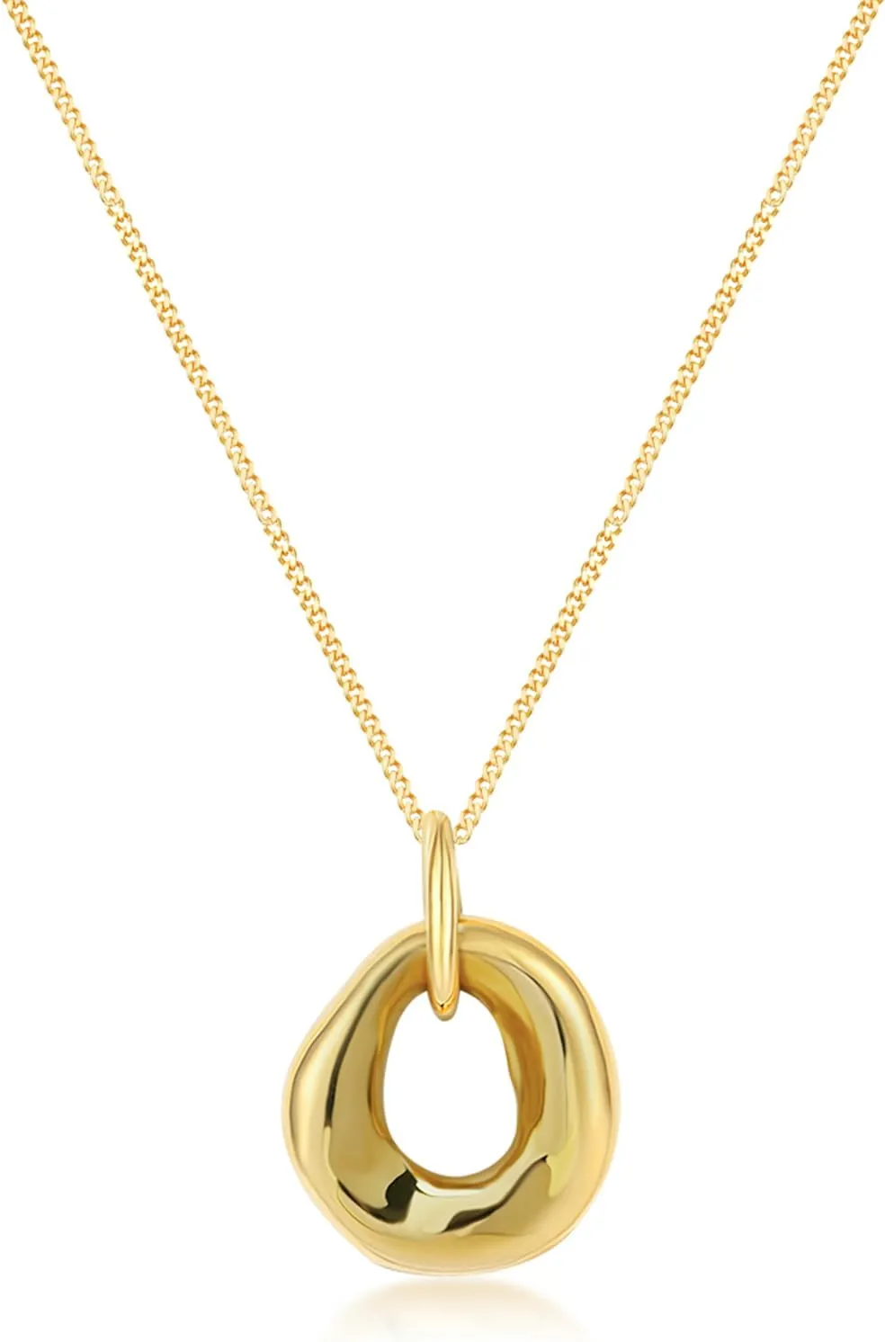 Dainty 14K Gold Plated Circle Necklace for Women, 925 Sterling Silver Small Open Circle Necklace, Irregular Gold Round Pendant Necklace for Women Gifts for Birthday Everyday Minimalist Jewelry