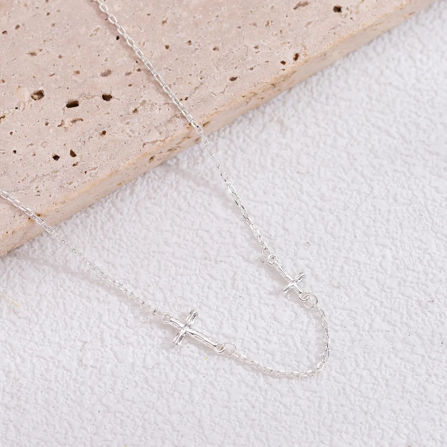Dainty Cross Necklace for Women, 14K Gold/Platinum Plated 925 Sterling Silver Chain Double Sideways Cross Pendant Layered Necklaces Tiny Jewelry for Women Gift