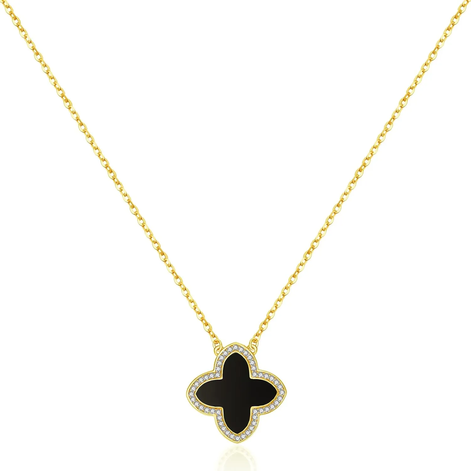 Dainty Lucky Clover Necklace 14K Gold Plated Four Leaf Clover Necklace for Women, Simple Necklace Jewelry for Girls Teen