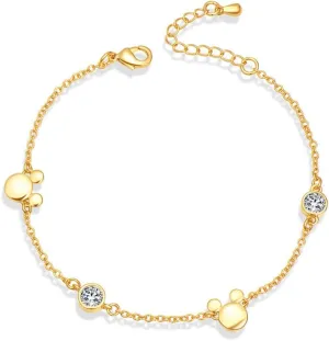 Dainty Mouse Bracelet Crystal Cubic Zirconia Mice Animal Adjustable Chain Hand Wrist Bracelets Cute Jewelry Gifts for Women Christmas Birthday