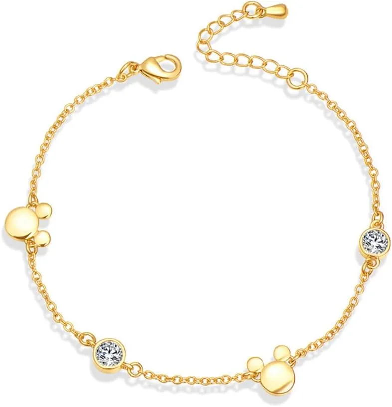 Dainty Mouse Bracelet Crystal Cubic Zirconia Mice Animal Adjustable Chain Hand Wrist Bracelets Cute Jewelry Gifts for Women Christmas Birthday