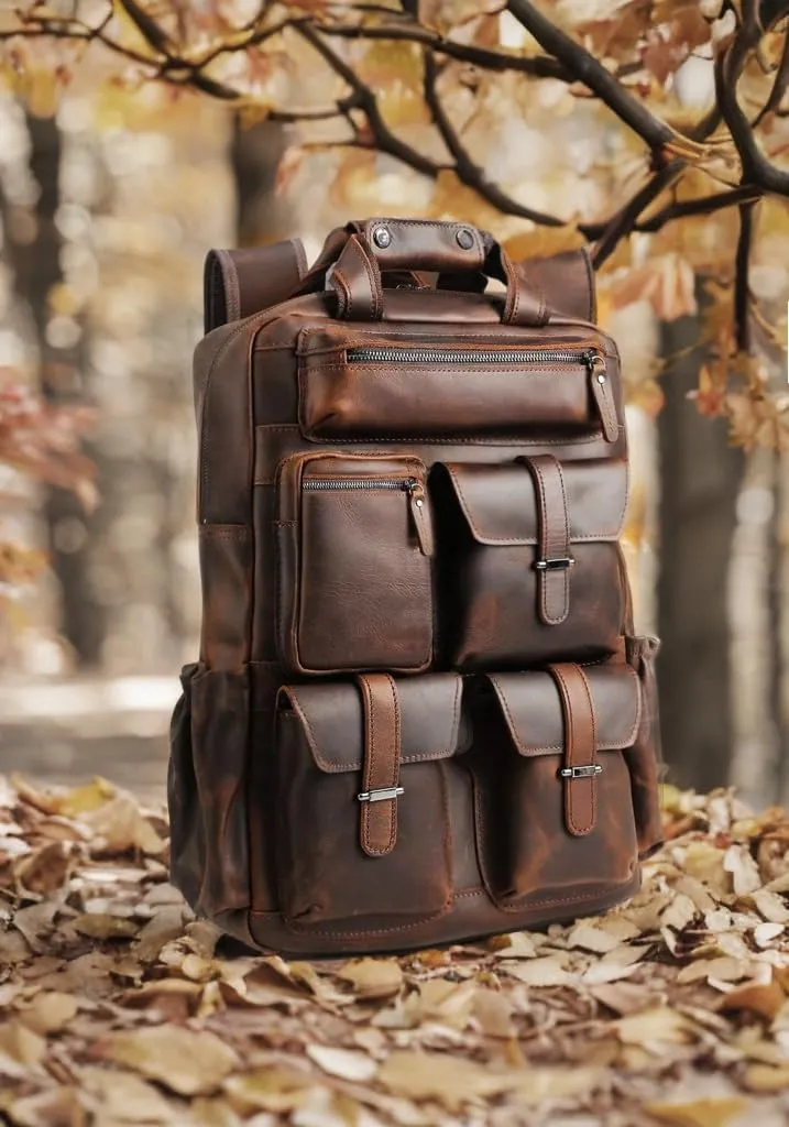 Dark Brown Cowhide Leather Travel Backpack - Genuine Leather Multipockets Carry On Multipurpose Shoulder Bag Backpack