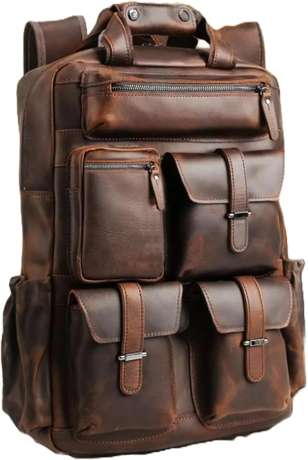 Dark Brown Cowhide Leather Travel Backpack - Genuine Leather Multipockets Carry On Multipurpose Shoulder Bag Backpack