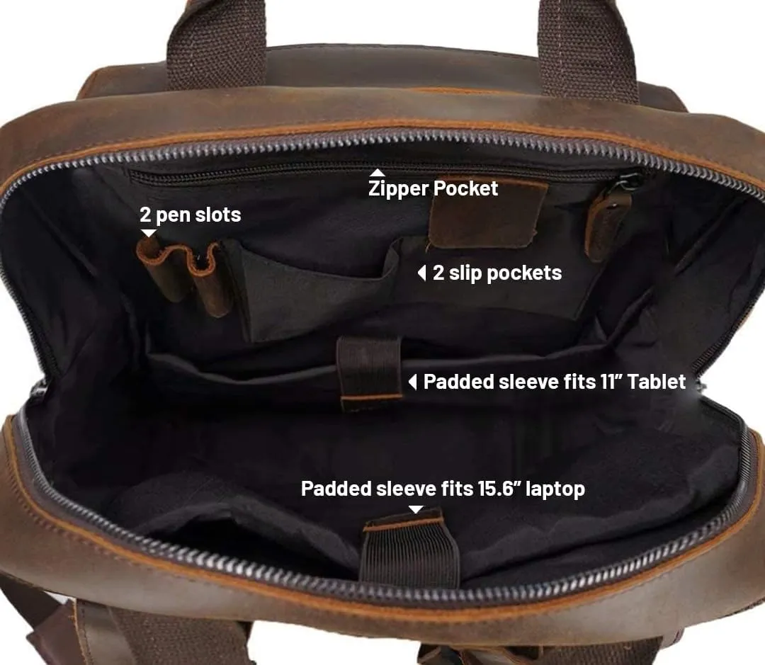 Dark Brown Cowhide Leather Travel Backpack - Genuine Leather Multipockets Carry On Multipurpose Shoulder Bag Backpack